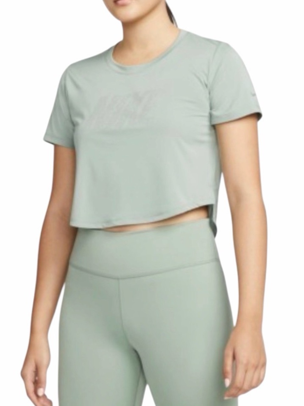 Nike Mint Green Graphic Bling Short Sleeve Crop Tee Dri Fit - Picture 6 of 8